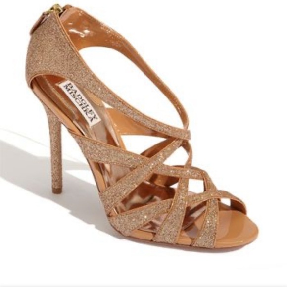Badgley Mischka Shoes - Badgley Mischka Junebug Rose Gold Glittery Stiletto Heels Sandals size 5.5